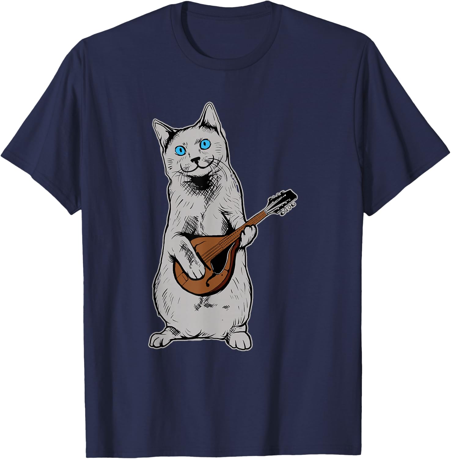 Musician Cat Playing Mandolin Bluegrass T-Shirt - T-Shirt | Navy