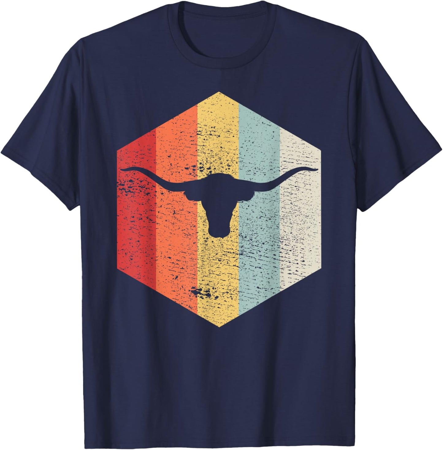 Vintage Retro Texas Bull Longhorns Distressed T-Shirt - T-Shirt | Navy