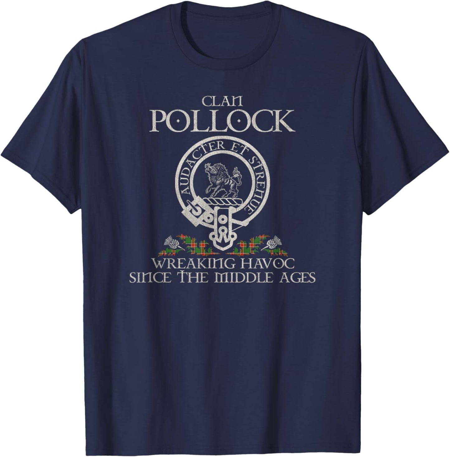 Clan Pollock Crest, Surname, Scottish Heritage Vintage T-Shirt - T-Shirt | Navy