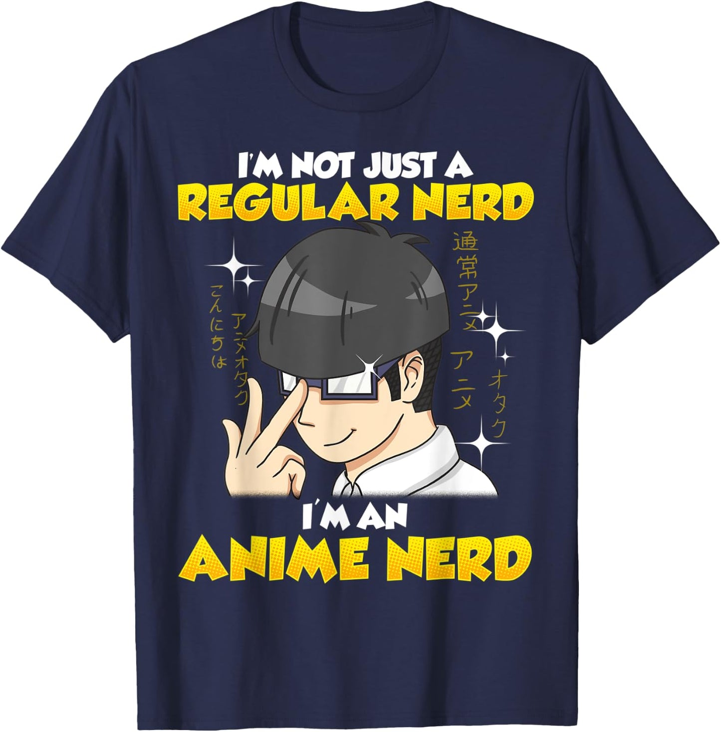 Anime Nerd Kawaii Chibi Otaku Manga Boy with Glasses T-Shirt - T-Shirt | Navy
