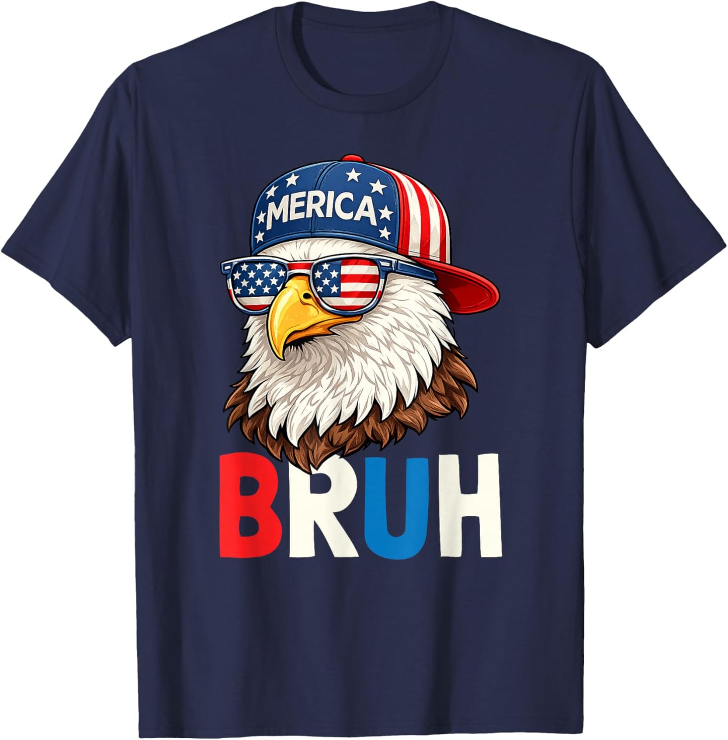Funny 4th of July Bruh 2026 250th Patriotic Bald Eagle USA T-Shirt - T-Shirt | Navy