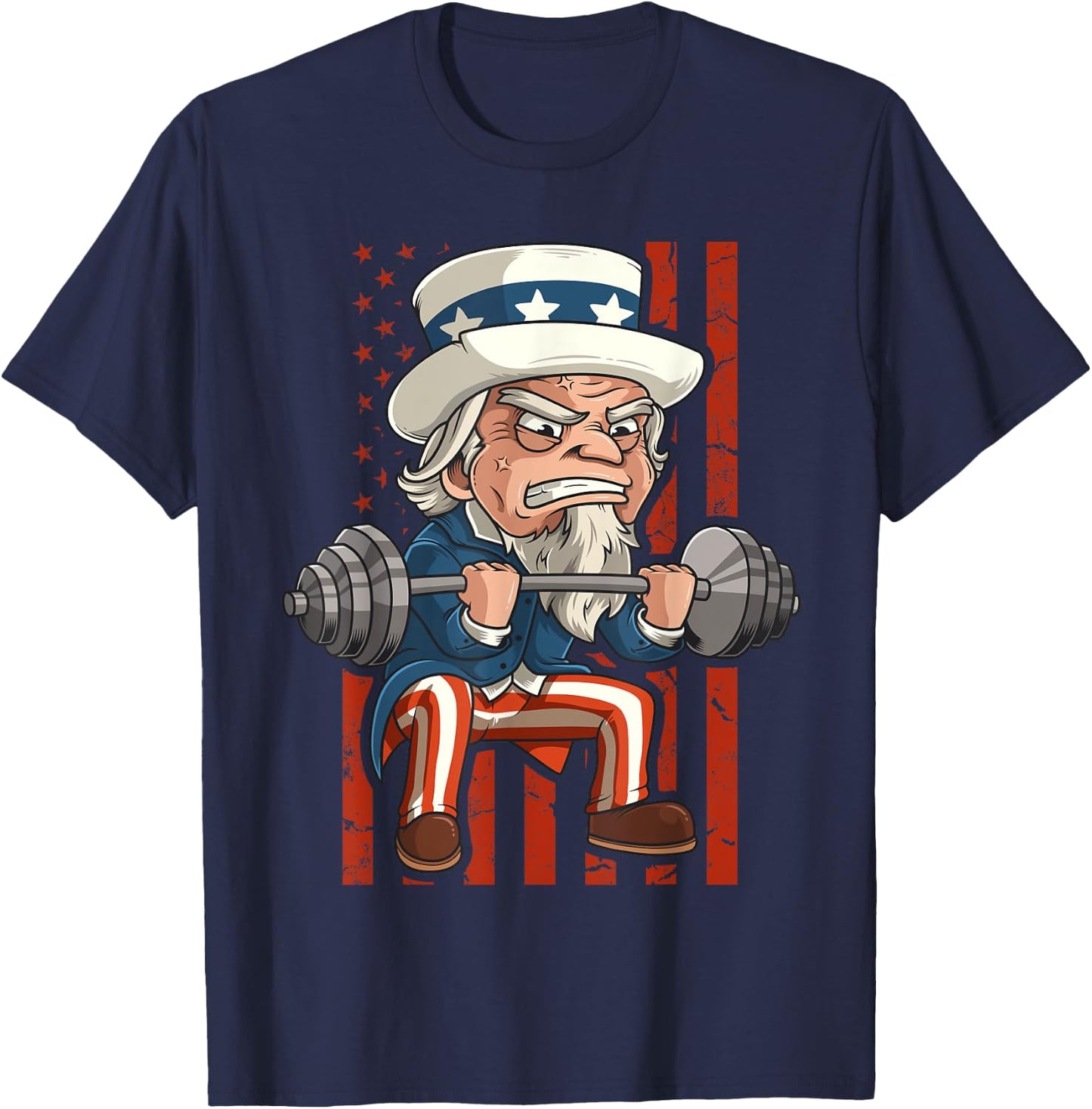 Weightlifting Uncle Sam Patriotic 4th of July Gym Workout T-Shirt - T-Shirt | Navy