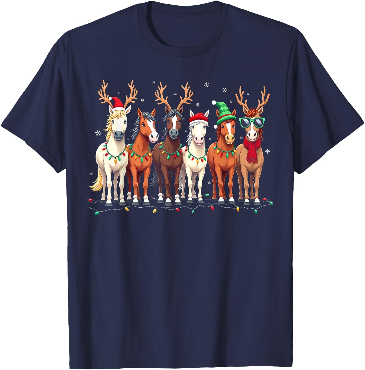 Horse Lover Santa Hat Christmas Xmas Holiday Girls Pajamas T-Shirt - T-Shirt | Navy