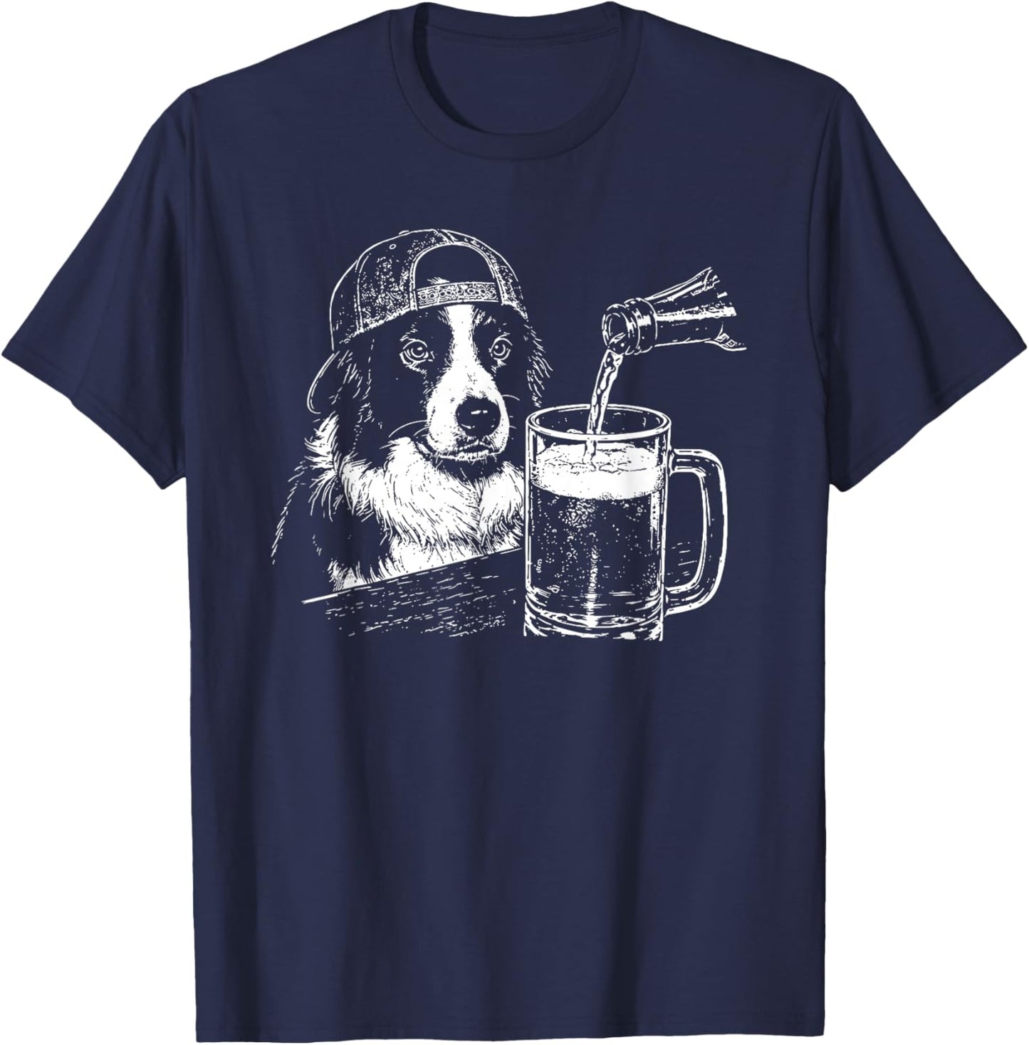 Border Collie Drinking Beer Funny Dog Meme T-Shirt - T-Shirt | Navy