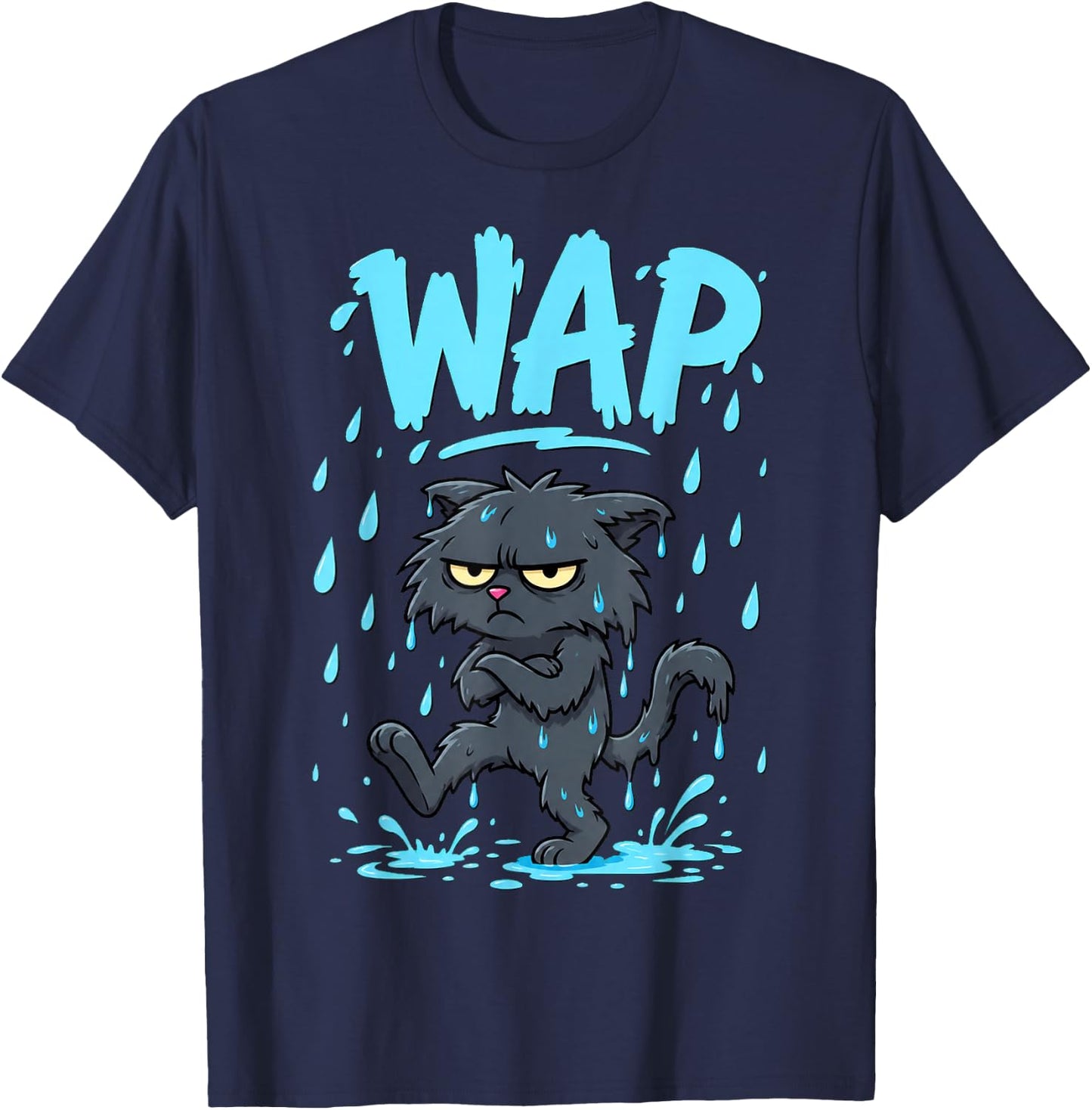 Wet Cat Humor Design T-Shirt - T-Shirt | Navy