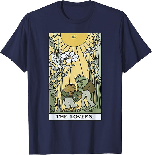 The Lovers Frog Toad Tarot Card Vintage Frog Lover Meme T-Shirt - T-Shirt | Navy