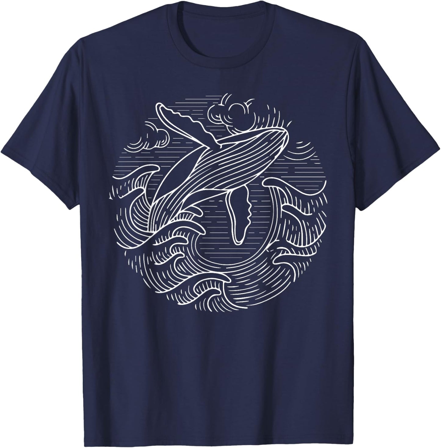 Whale Shirt Ocean Waves Humpback Whale T-Shirt - T-Shirt | Navy