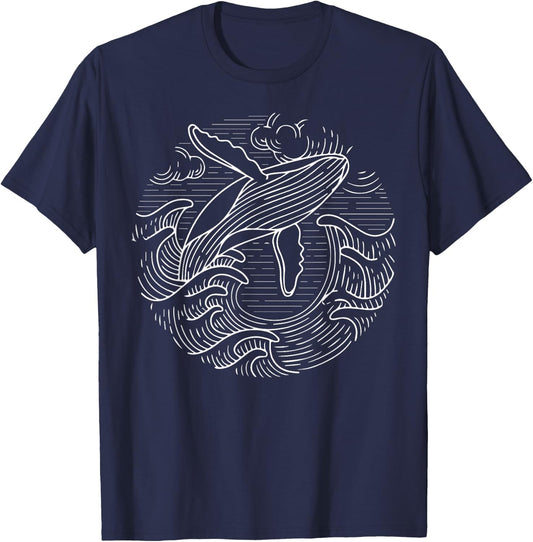 Whale Shirt Ocean Waves Humpback Whale T-Shirt - T-Shirt | Navy