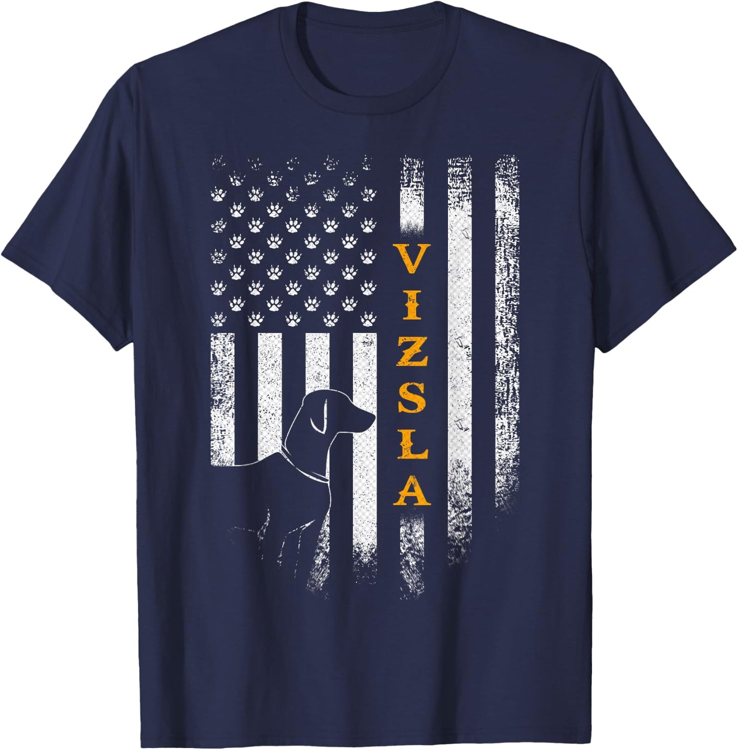 Vintage USA Vizsla Dog Silhouette American Flag Funny Gift T-Shirt - T-Shirt | Navy
