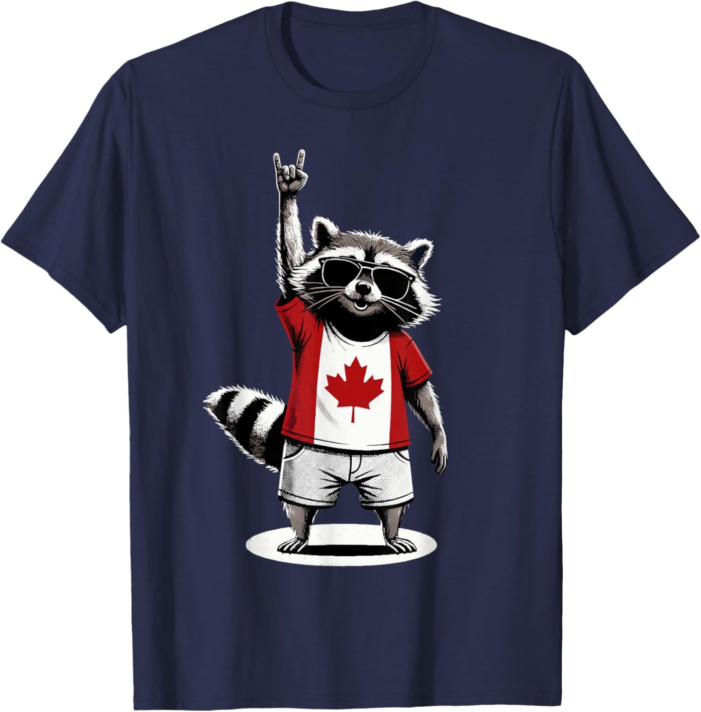 Raccoon Canadian Flag Rocks Funny Canada T-Shirt - T-Shirt | Navy