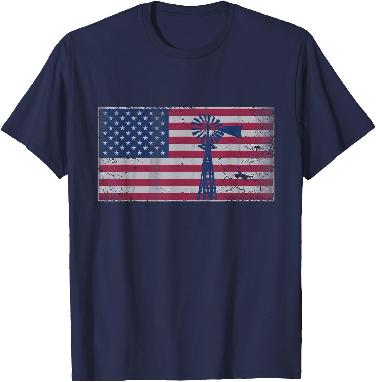 American Flag Windmill 4th of July USA Shirt T-Shirt - T-Shirt | Navy