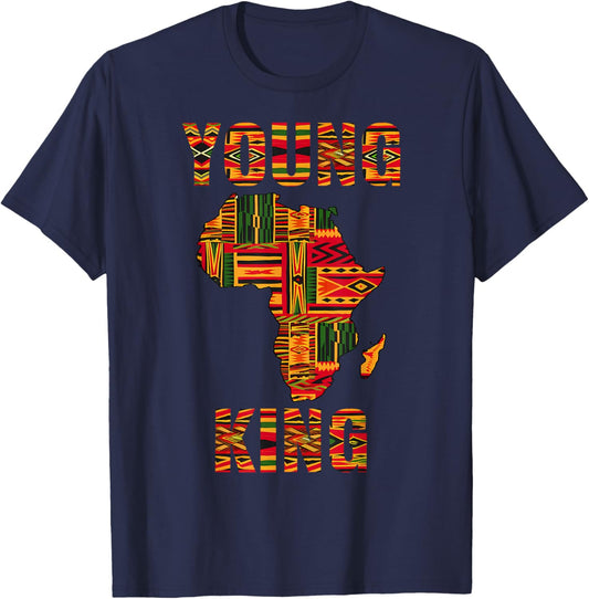 Black History Young King African Map Boys Kids Youth Men T-Shirt - T-Shirt | Navy