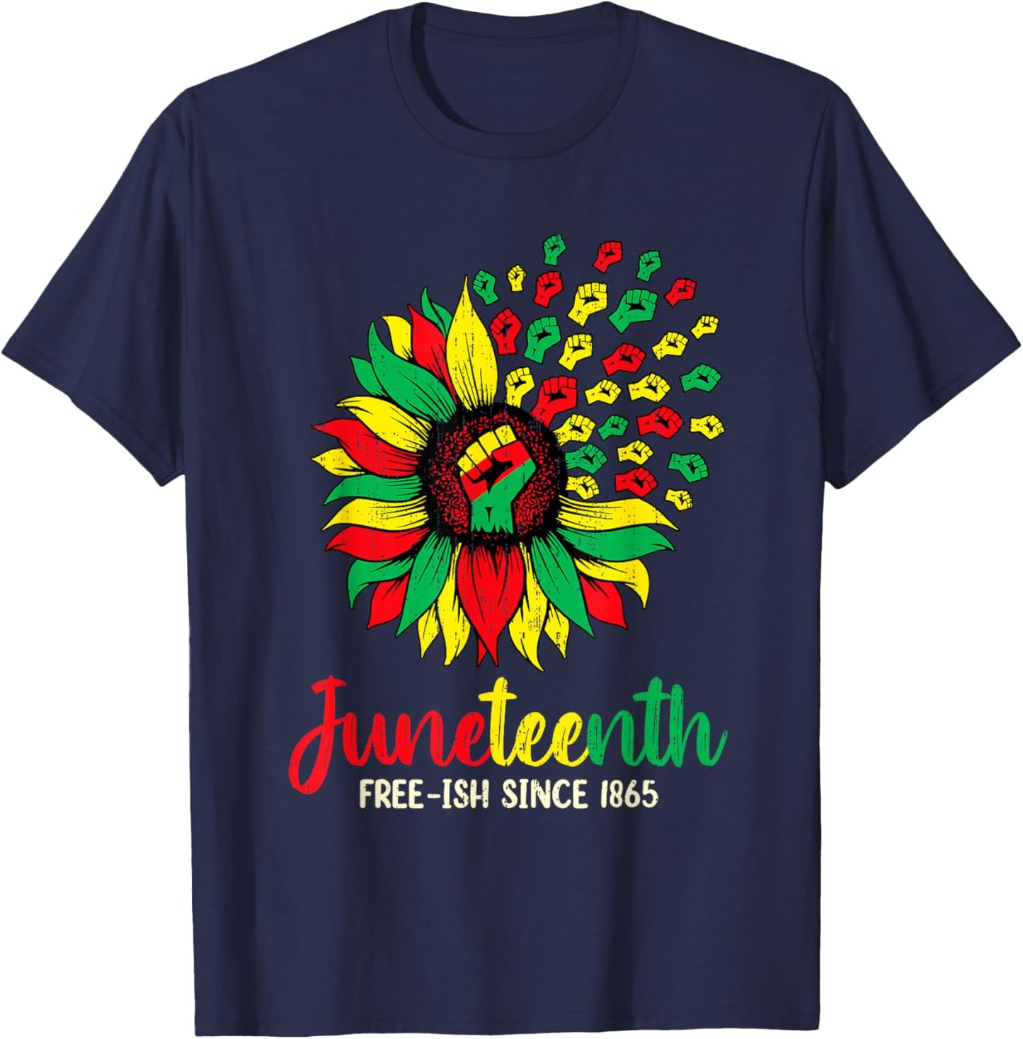 Sunflower Juneteenth Freedom - June 19th 1865 Afro Heritage T-Shirt - T-Shirt | Navy