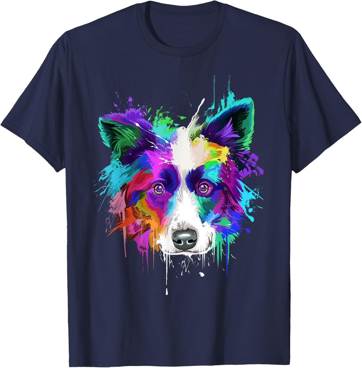 Splash Art Border Collie | Border Collie Owners Gift T-Shirt - T-Shirt | Navy