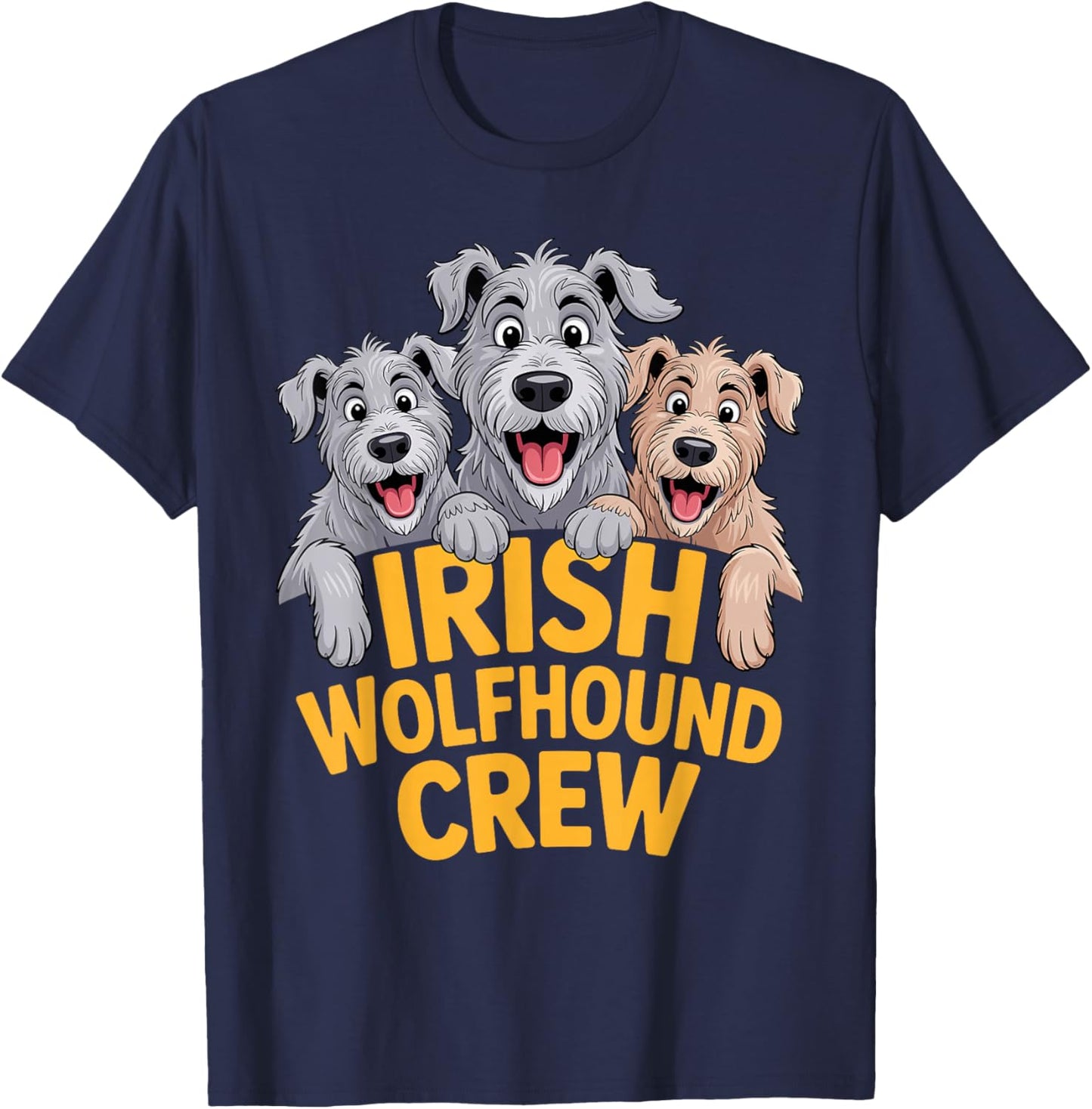 Irish Wolfhound Crew Cartoon Sighthound Puppy Pet Dog Breed T-Shirt - T-Shirt | Navy