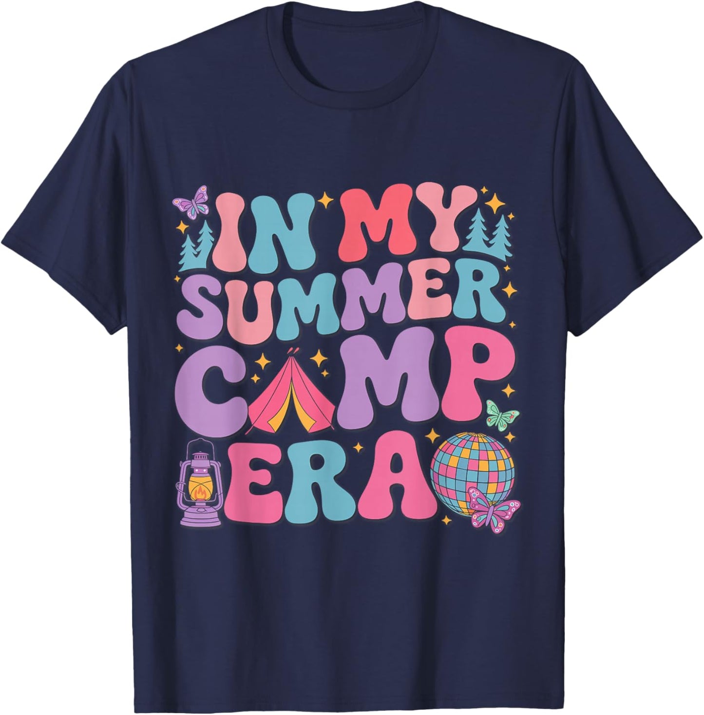 Groovy In My Summer Camp Era Retro Summer Camper Women Kids T-Shirt - T-Shirt | Navy