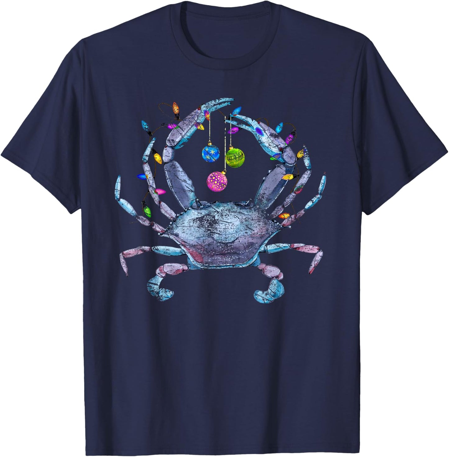 Louisiana Blue Crab Christmas Lights Distressed T-Shirt - T-Shirt | Navy