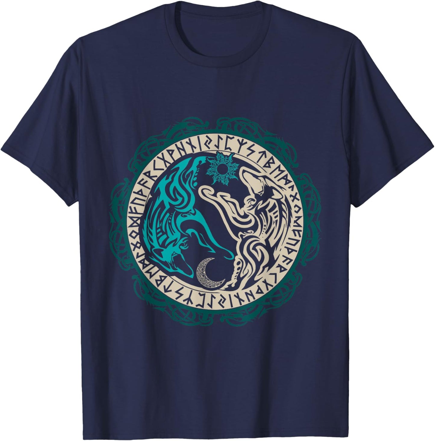 Skoll and Hati Chasing the Moon Viking T-Shirt - T-Shirt | Navy