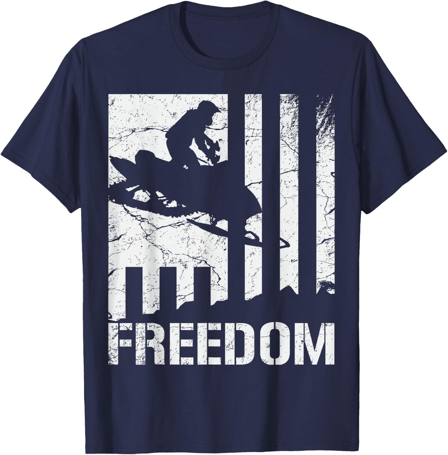 Snowmobile Snowmobiling Freedom Flag T-Shirt - T-Shirt | Navy