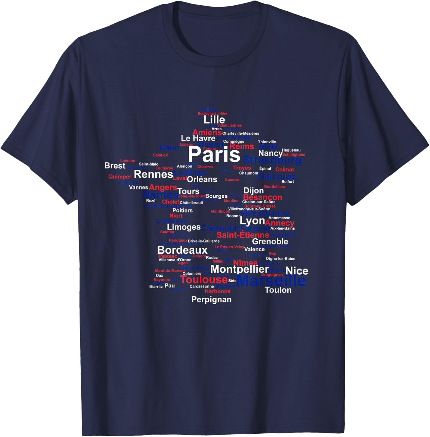 France Silhouette Map Flag French Towns Cities Travel Europe T-Shirt - T-Shirt | Navy