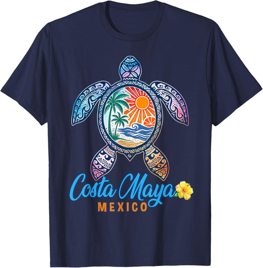 Costa Maya Sea Turtle Souvenir Mexico Summer Beach Vacation T-Shirt - T-Shirt | Navy