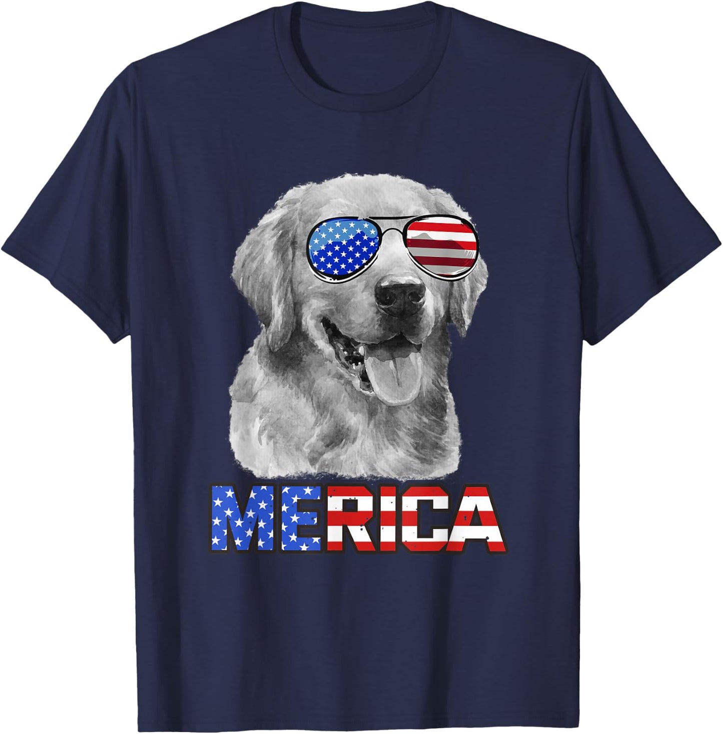 Golden Retriever Dog Merica 4th July Patriotic American Men T-Shirt - T-Shirt | Navy