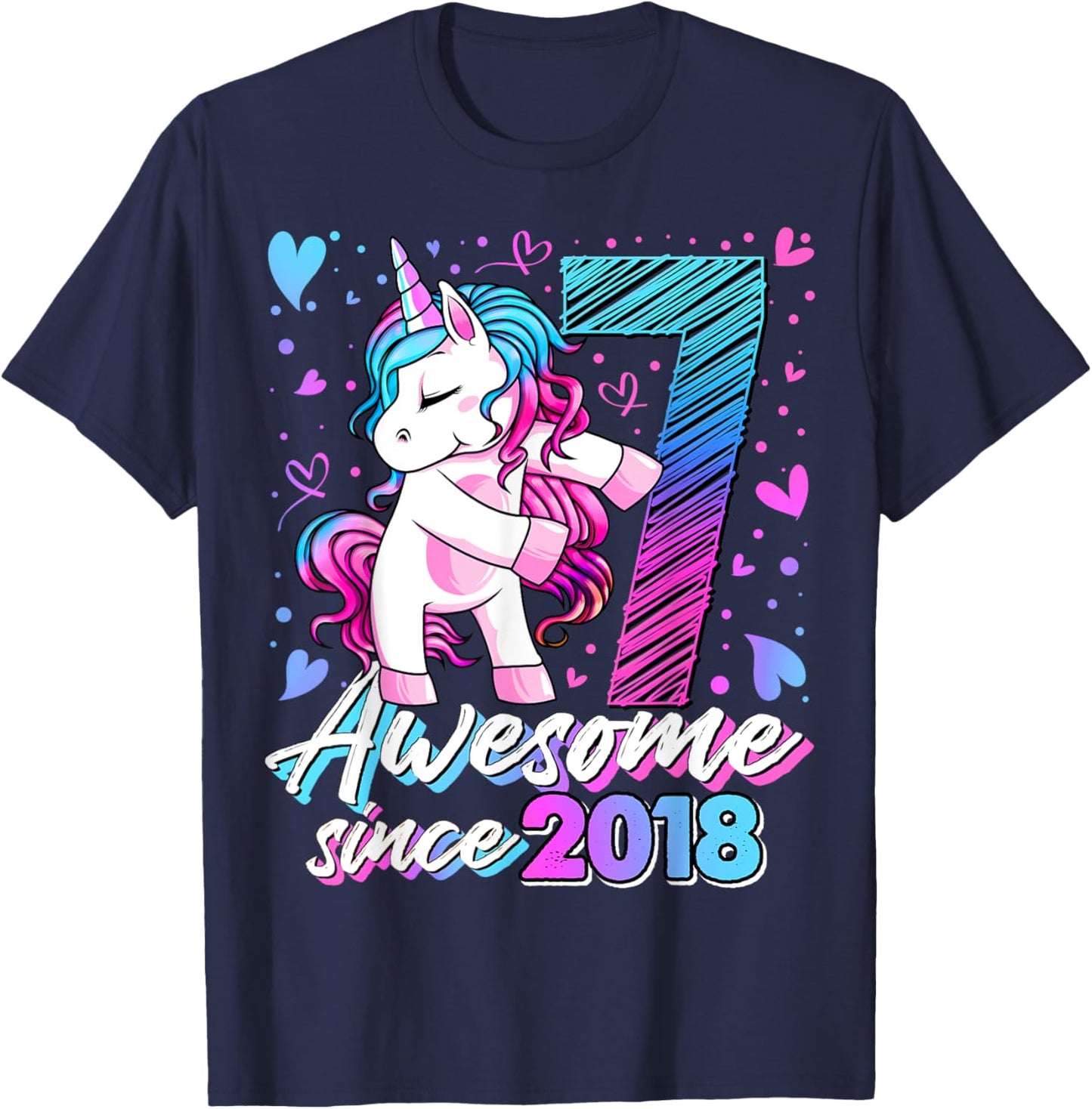 7 Year Old Unicorn Gifts For Girls 7th Birthday Girl Party T-Shirt - T-Shirt | Navy