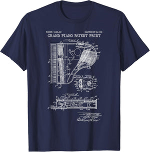 Grand Piano Patent Print 1928 - Vintage Patent Music Art T-Shirt - T-Shirt | Navy