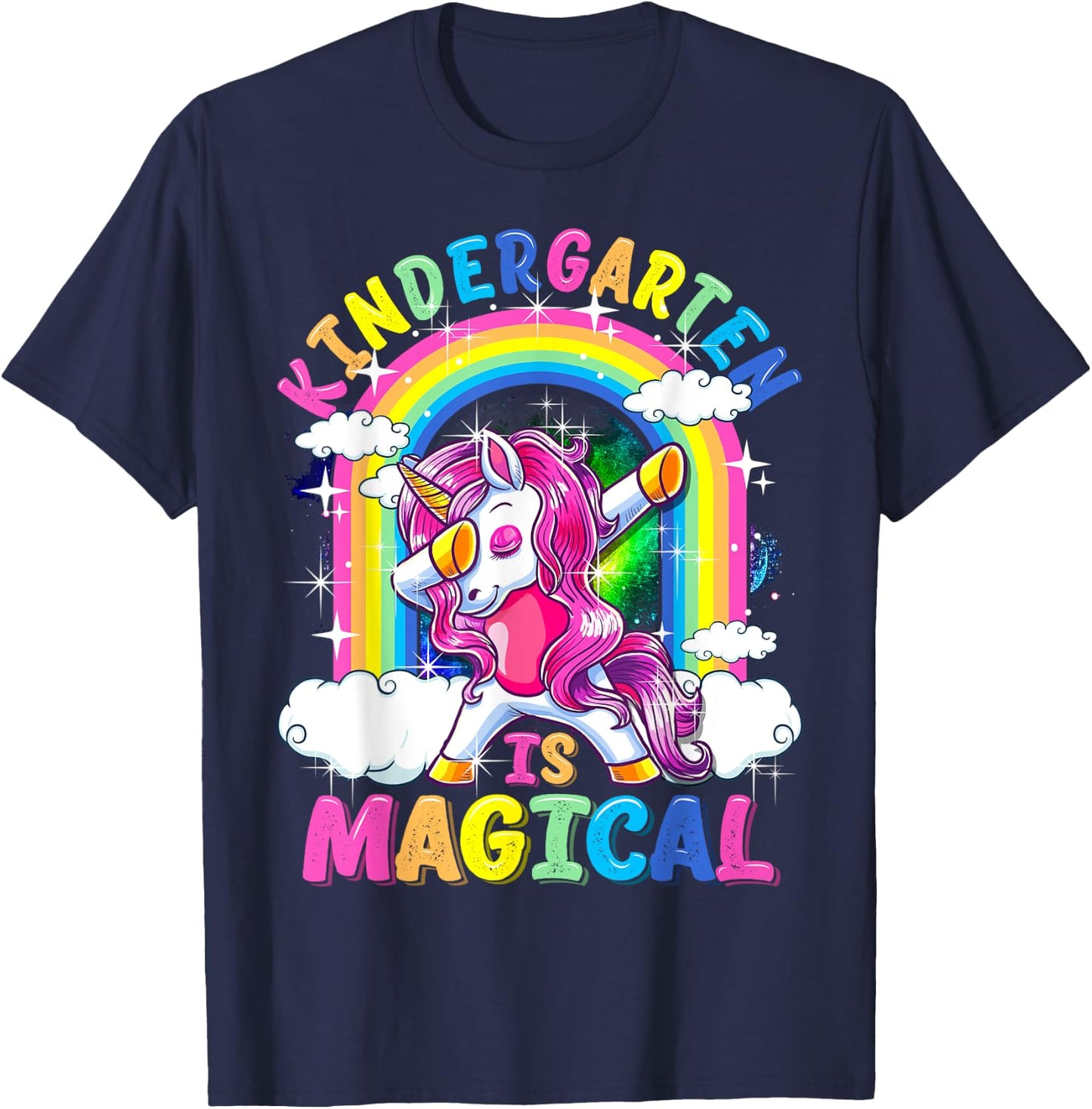 Kindergarten Is Magical Dabbing Unicorn Back To School Girls T-Shirt - T-Shirt | Navy
