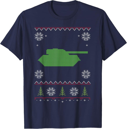 Army Tank Ugly Sweater Christmas T-Shirt - T-Shirt | Navy