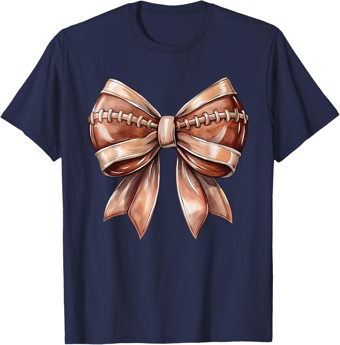 Coquette Bow American Football Thanksgiving Autumn - -Adults & Kids - Black - Short Sleeve - Size S (US) T-Shirt - T-Shirt | Navy