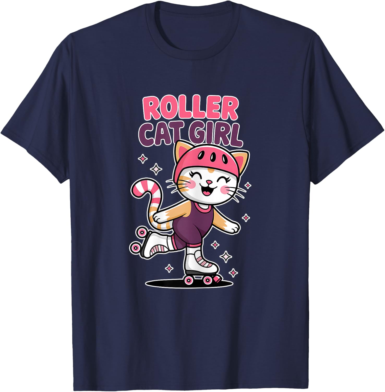 Roller Cat Girl Skating Cat Funny Roller Skating T-Shirt - T-Shirt | Navy