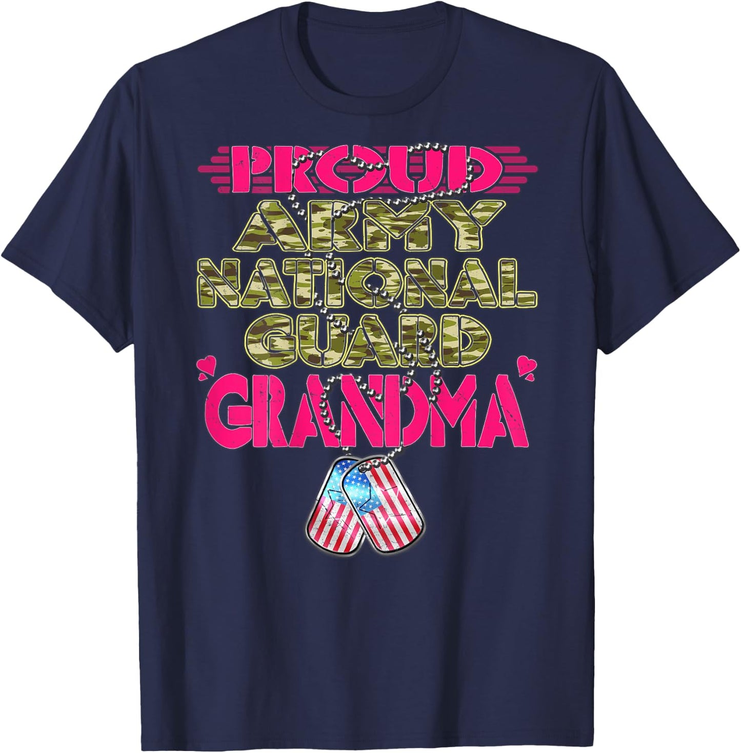 Proud Army National Guard Grandma Dog Tag US Military Family Men Women T-Shirt - T-Shirt | Navy