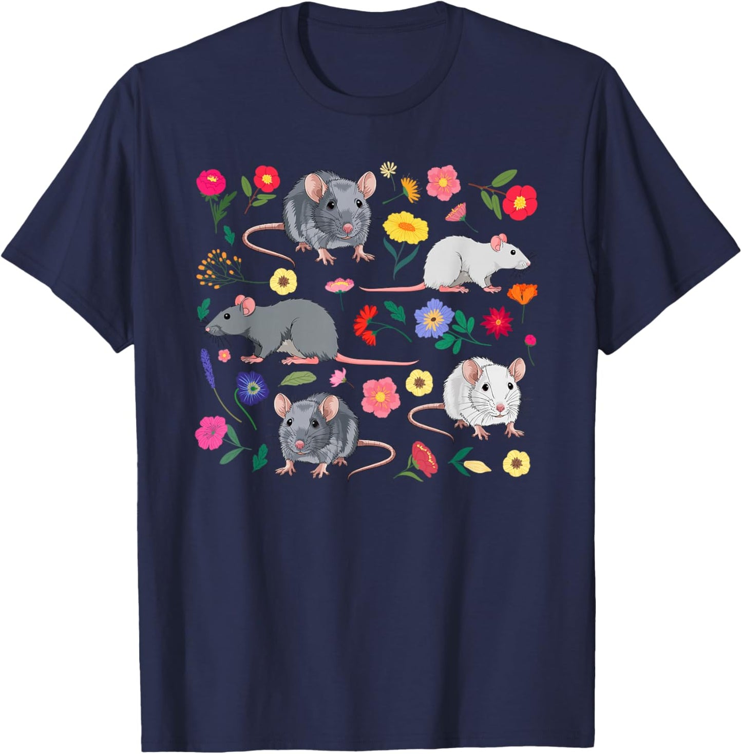 Rats Flowers Rat Owner Rat Lover Rat Mom Rat Dad T-Shirt - T-Shirt | Navy