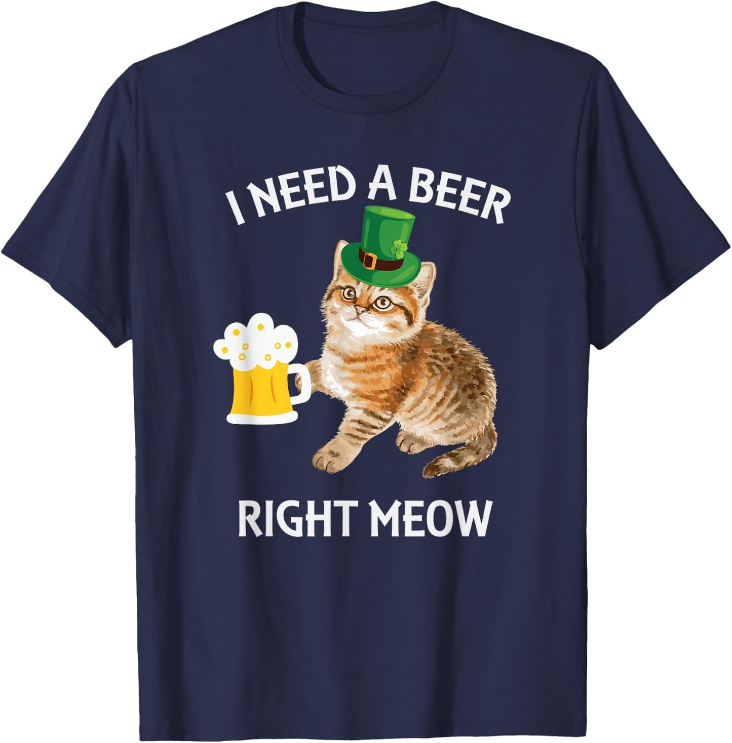 Funny Irish Beer Cat St Patricks Day Drinking with Hat T-Shirt - T-Shirt | Navy