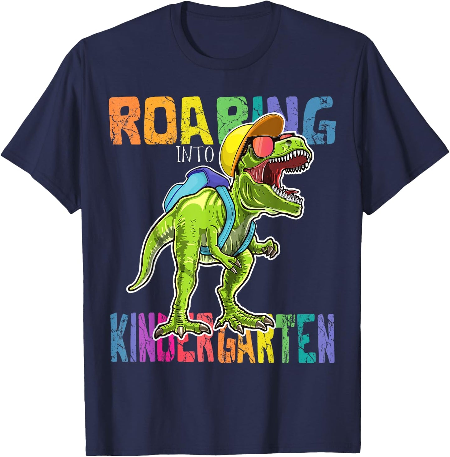Roaring Kindergarten Dinosaur T Rex Back to School Boys Gift T-Shirt - T-Shirt | Navy