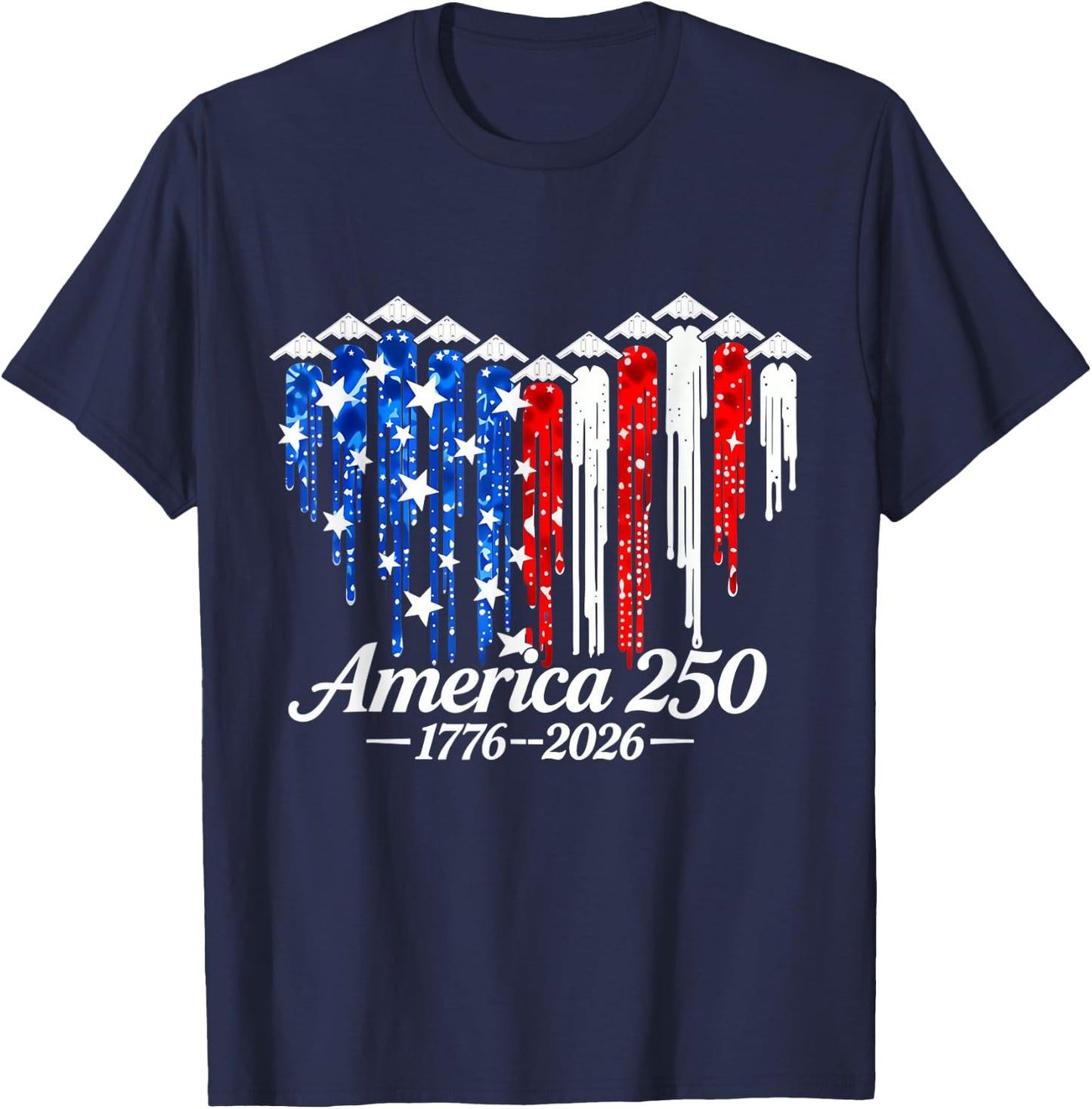 250 Years 1776 2026 B2 Jets Heart Flag Birthday 4th of July T-Shirt - T-Shirt | Navy