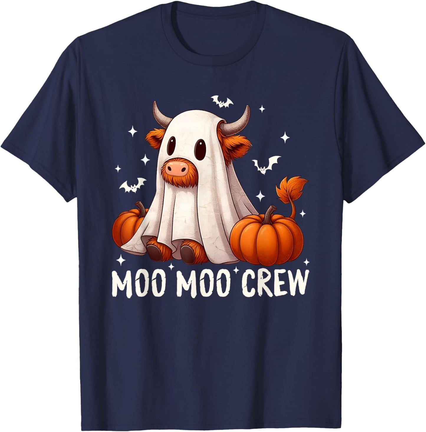 Moo Moo Crew Funny Halloween Cow Ghost Pumpkins Farmer T-Shirt - T-Shirt | Navy