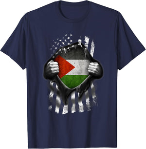 Palestinian American Flag T Shirt. Palestine National Flag T-Shirt - T-Shirt | Navy