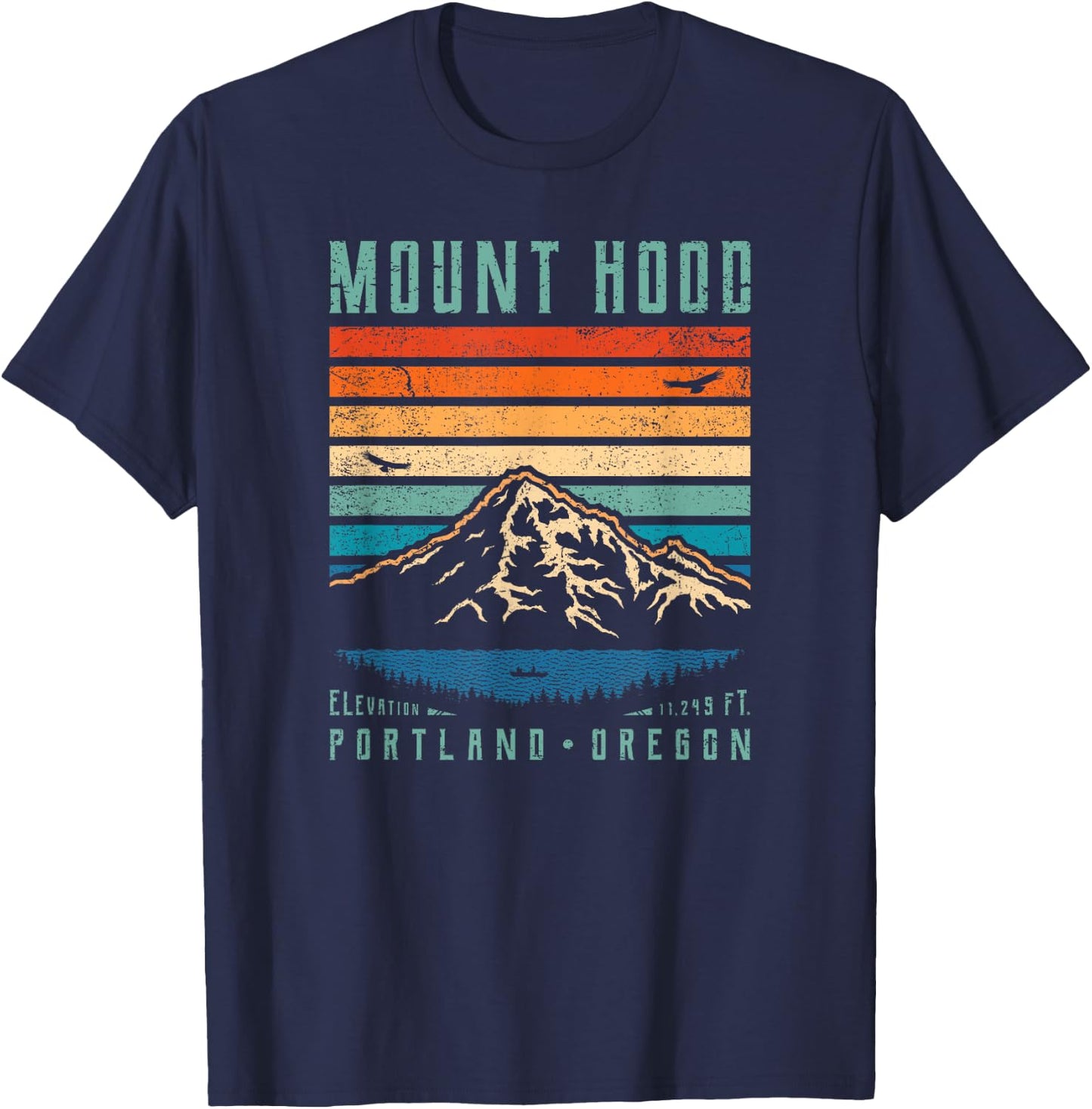 Mt Hood Retro | Mount Hood Portland Oregon Vintage Mountain T-Shirt - T-Shirt | Navy