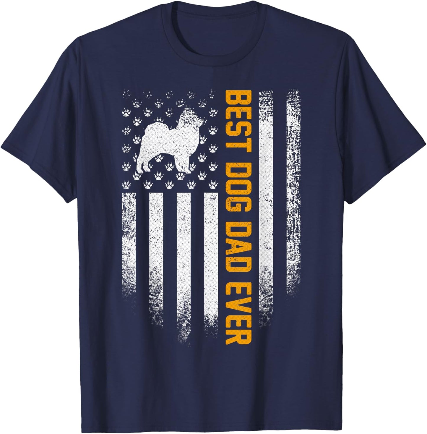 Vintage USA Best Pomeranian Dog Dad Ever American Flag Gift Men T-Shirt - T-Shirt | Navy