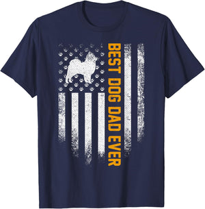 Vintage USA Best Pomeranian Dog Dad Ever American Flag Gift Men T-Shirt - T-Shirt | Navy