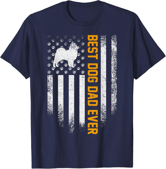 Vintage USA Best Pomeranian Dog Dad Ever American Flag Gift Men T-Shirt - T-Shirt | Navy