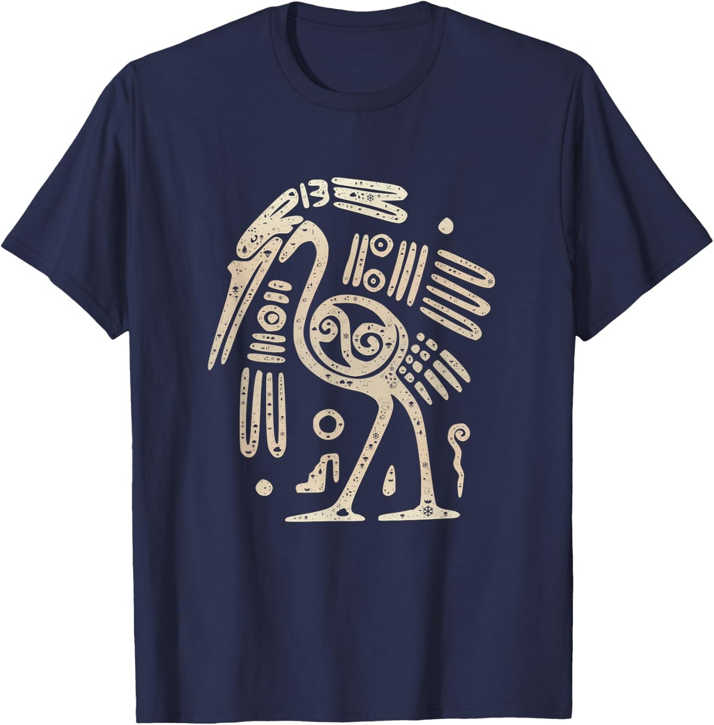 Mayan Indian Heron Crane Ancient Tribal Abstract Bird Style T-Shirt - T-Shirt | Navy