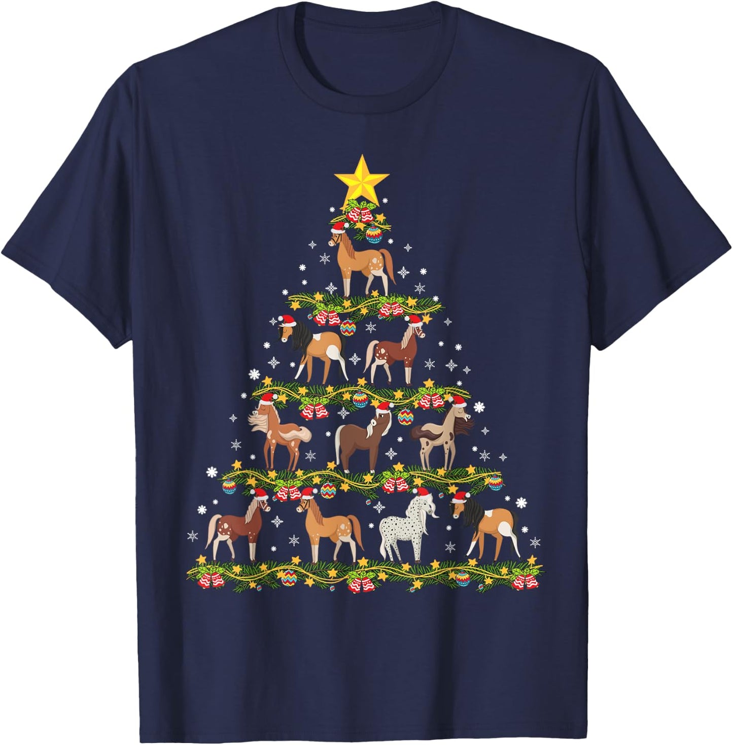 Horses Christmas Tree Horse Xmas Ornaments T-Shirt - T-Shirt | Navy