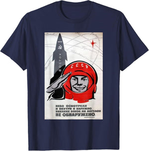 Vintage Soviet Sputnik Gagarin Space Ussr Poster Russia T-Shirt - T-Shirt | Navy