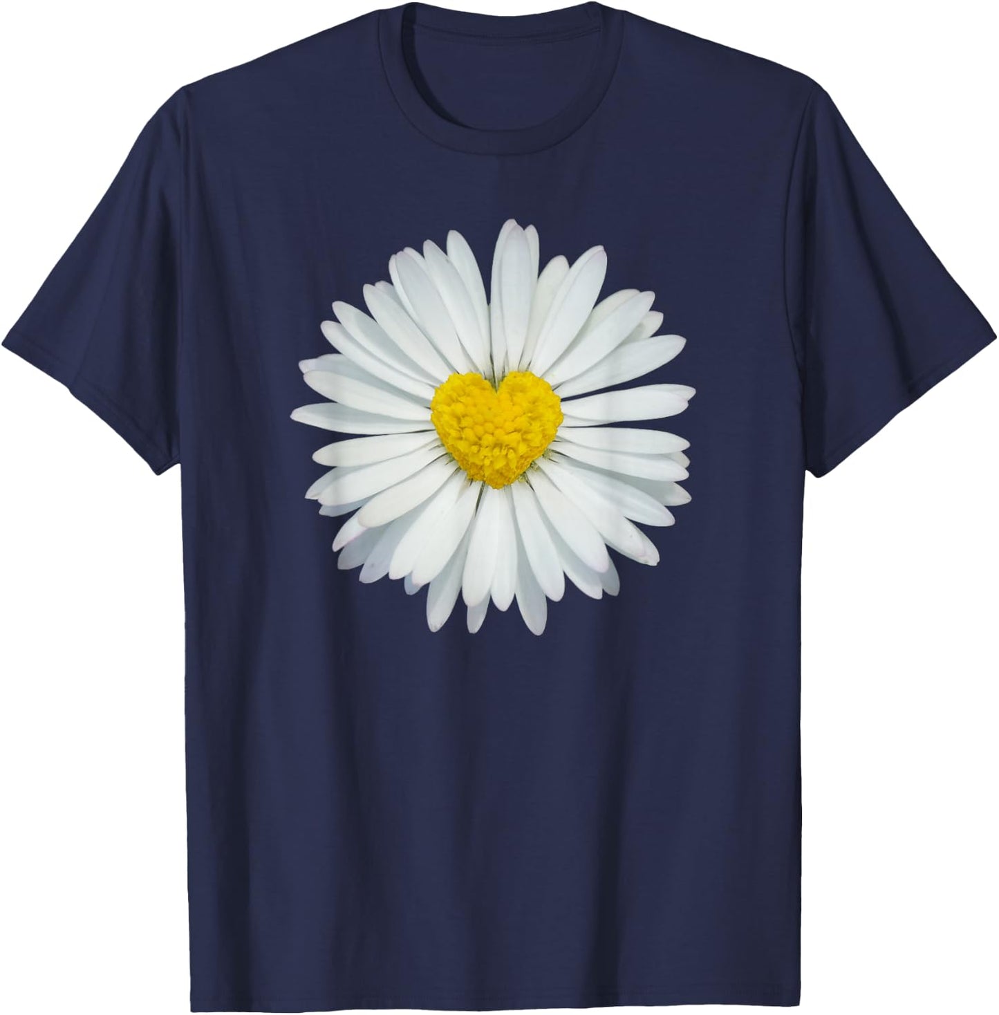 White and Yellow Heart Daisy Flower Rave T-Shirt - T-Shirt | Navy