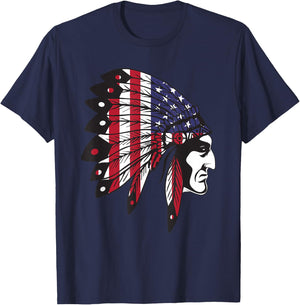 Native American Indian Chief American USA Flag 4th of July Small T-Shirt - T-Shirt | Navy