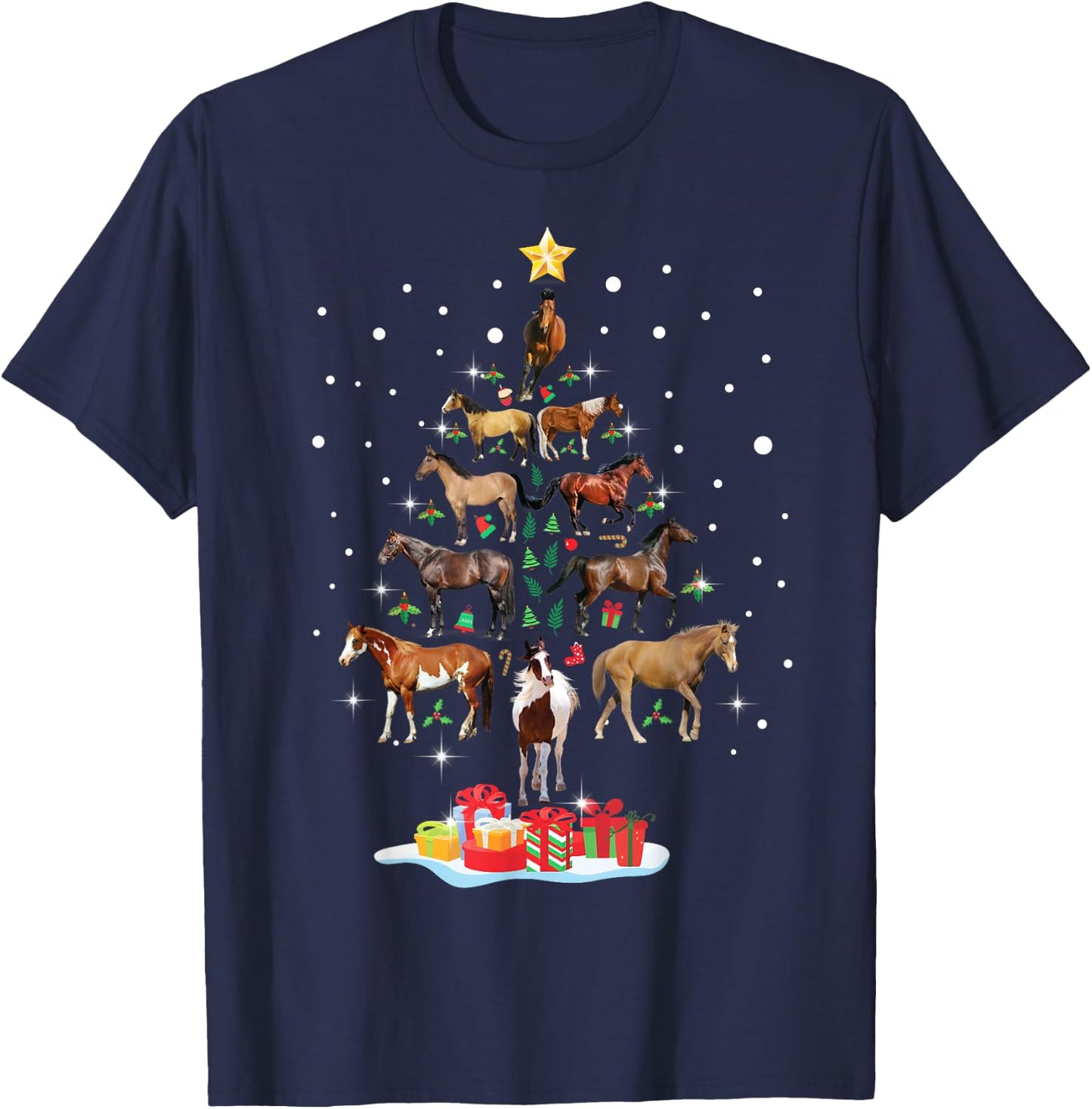 Horse Tree Christmas Horses Xmas Gifts Girls T-Shirt - T-Shirt | Navy