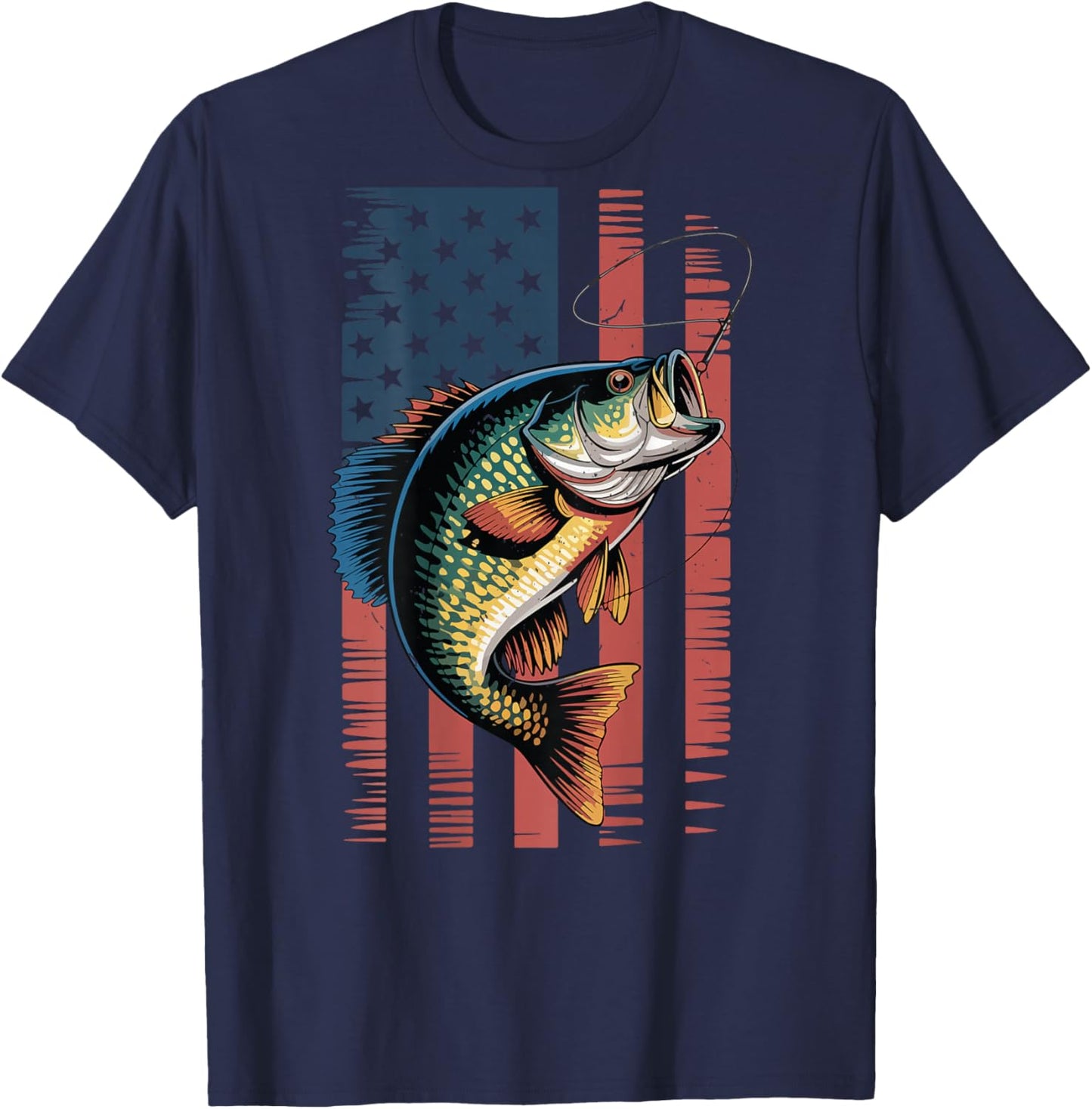 Youth Crappie Fishing American Flag Patriotic Fishing Boys T-Shirt - T-Shirt | Navy